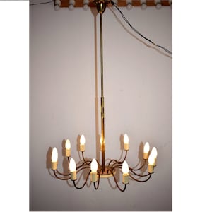 Italian Brass 12-Light Chandelier, 1950s