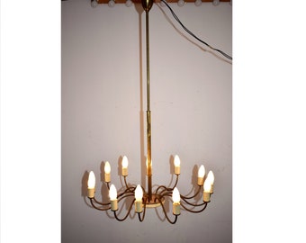 Italian Brass 12-Light Chandelier, 1950s