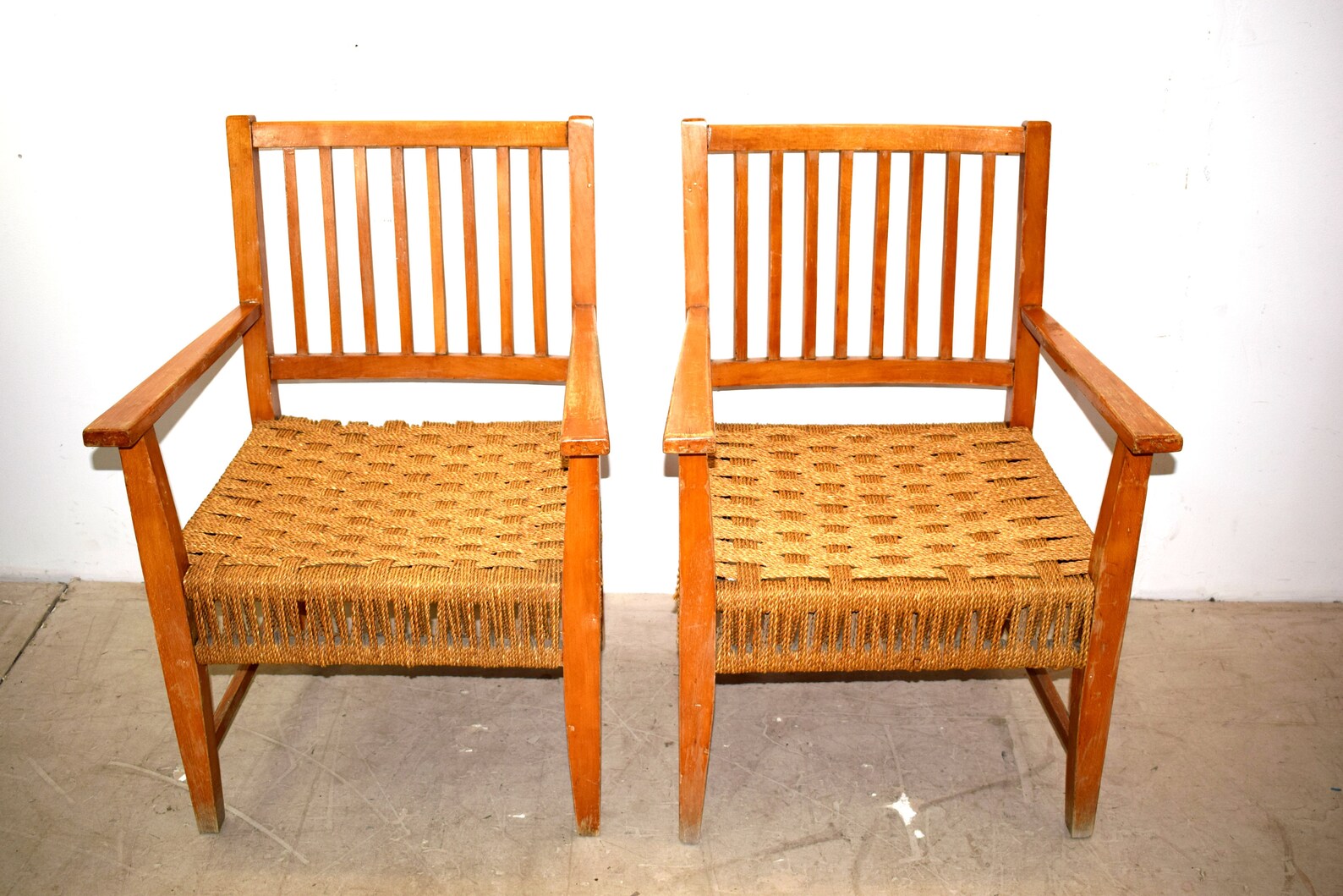 Italian Wood & Cord Lounge Chairs 1940s Set of 2 Etsy