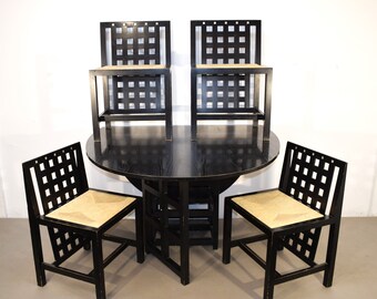 Table et 4 chaises de Charles Rennie Mackintosh pour Cassina, Italie, années 1970.