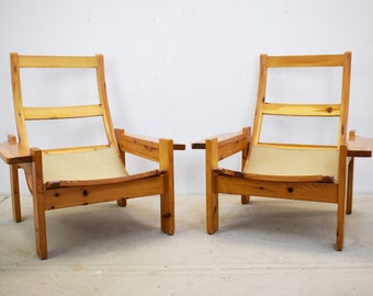 Italian Wooden Lounge Chairs, 1970s, Set of 2