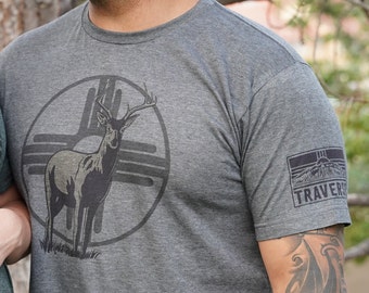 New Mexico Huntsman T-Shirt: Deer Soft Breathable Athletic Polycotton Wicking Modern Fit Shirt, TraverseNM