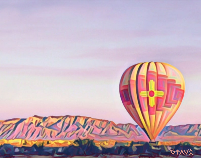 When In New Mexico Zia Symbol Zia Art Hot Air Balloon Etsy