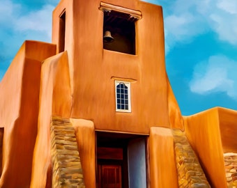 Oldest Church Fine Art Print, Archival Giclee, San Miguel Chapel Painting, Santa Fe, NM Catholic Mission, Local Artist