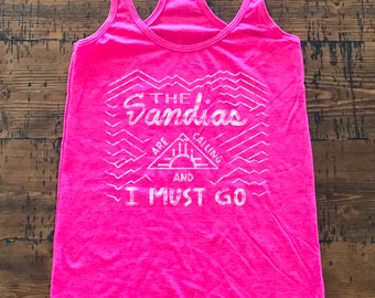 Sandia Mountians Women's Racerback Tank Top, Soft Cozy Breathable Poly-cotton Wicking Athletic Fit Shirt, I Must Go, Traverse Shirt