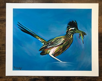 Roadrunner Print, New Mexico State Bird Archival Giclee Fine Art, Southwestern Abstract Painting, Local Artist