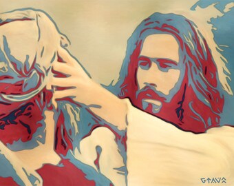 Jesus Christ Fine Art Print, Archival Fine Art Giclee, Healing Blind Bartimaeus Wall Decor, Local Artist