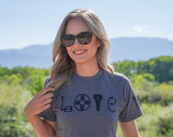 Bicycle T-Shirt, Soft Cozy Breathable Poly-cotton Wicking Modern Fit Shirt, New Mexico LOVE w/ Bike Component Letters, Traverse Shirt