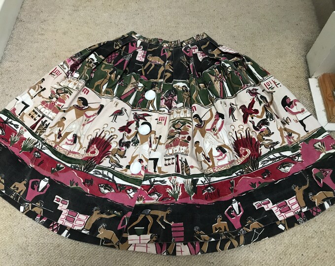 Vintage 50s Hand Painted Egyptian Midi Skirt XS/S Etsy