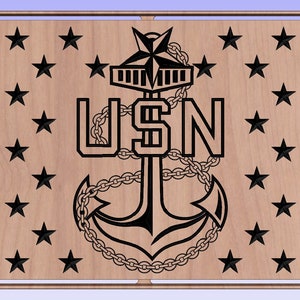 Arquivo CRV da Bandeira Americana do Chefe Sênior da Marinha | Design CNC VCarve Pro | Arquivo de Escultura em Madeira Patriótica Militar | Download Instantâneo