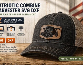 Patriotic Combine SVG DXF, Farmer American Flag Design, Hat Patch Laser CNC File