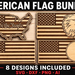 Paquete de archivos SVG de banderas patrióticas / CNC, archivos para grabado láser / Bandera estadounidense DXF PNG / We The People, Águila, Diseños de Betsy Ross