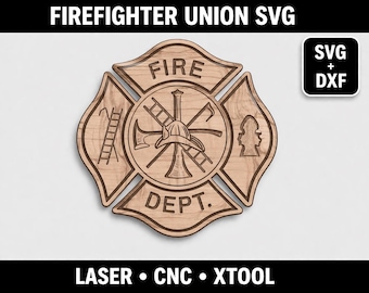Union des pompiers SVG, fichier Xtool de fichier CNC laser croix de Malte des pompiers