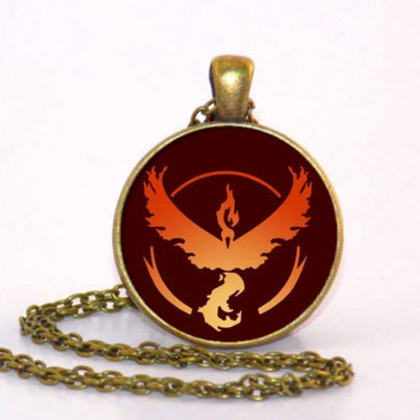 Pokemon GO Team Valor Bronze style pendant necklace, keyring or pinbadge.