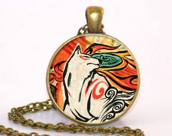 Okami Ameratsu Bronze style pendant necklace, keyring or pinbadge.