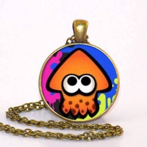 Splatoon Inkling Squid Bronze style pendant necklace, keyring or pinbadge.