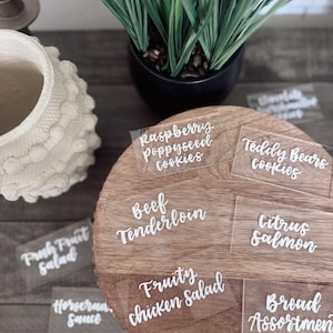 Custom Acrylic Food Labels: Wedding Dessert Bar, Party Place Cards, Bakery Labels