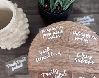 Custom Acrylic Food Labels: Wedding Dessert Bar, Party Place Cards, Bakery Labels