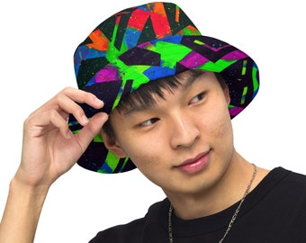 Neon Fracture Reversible Bucket Hat, Rave Festival Accessory
