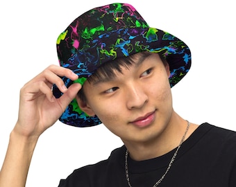 Neon Vapors Reversible Bucket Hat, Rave Festival Style
