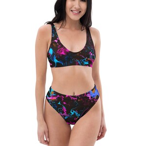 Neon Vapors 3 Recycled High-Waisted Bikini, Rave Bikini Set, Festival Outfit