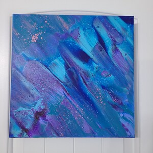 Blue Abstract Painting Original Wall Decor Contemporary Art 12 x 12 in. Canvas image 2