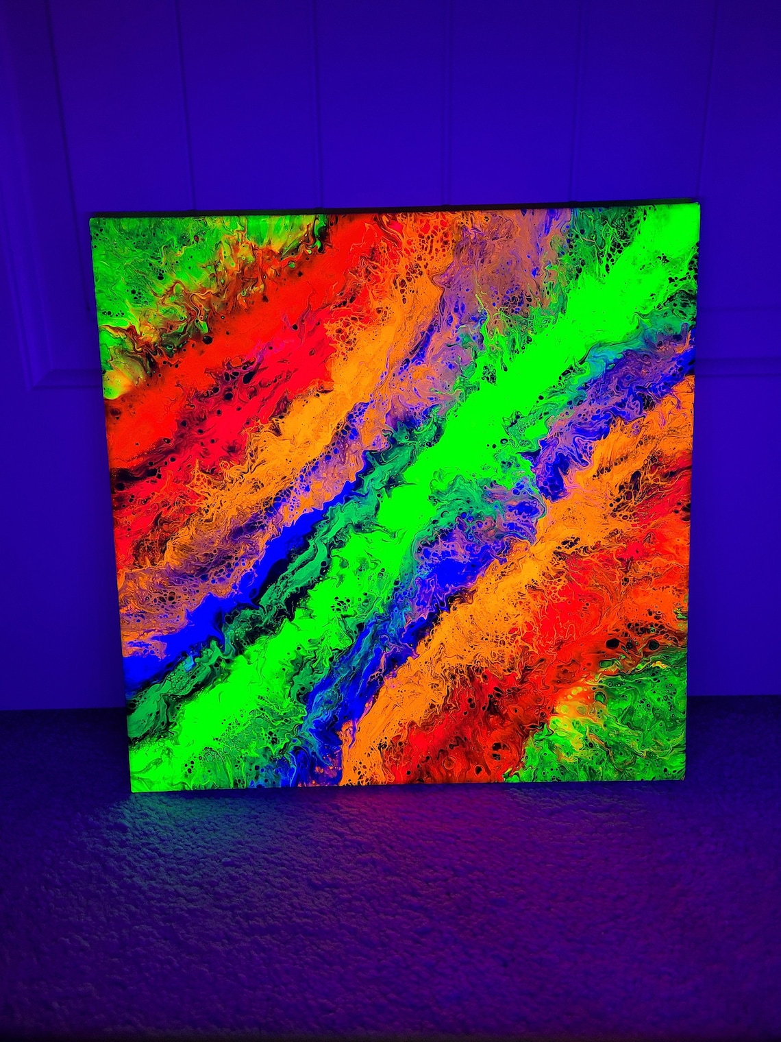 Neon Canvas Painting Acrylic Fluid Painting Abstract Wall Etsy
