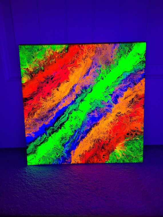 Neon Canvas Painting Acrylic Fluid Painting Abstract Wall Etsy