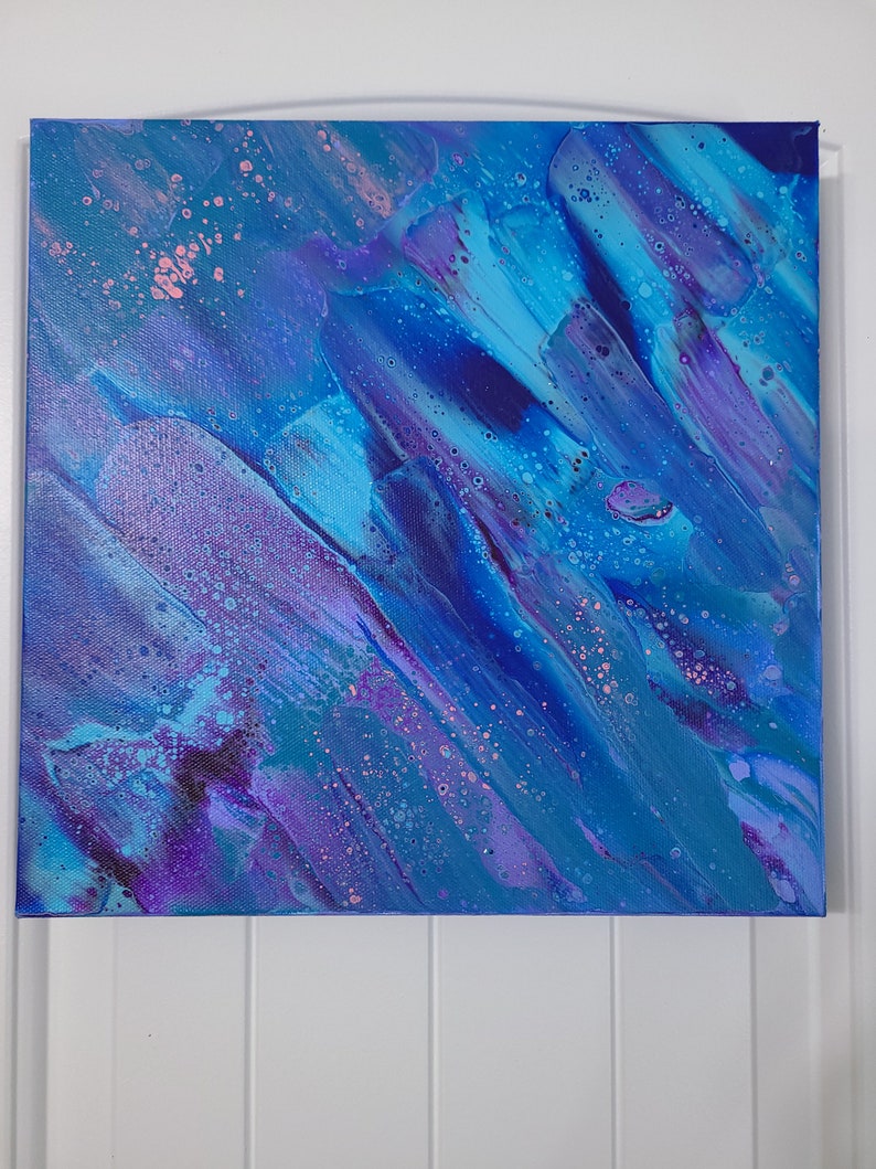 Blue Abstract Painting Original Wall Decor Contemporary Art 12 x 12 in. Canvas image 3