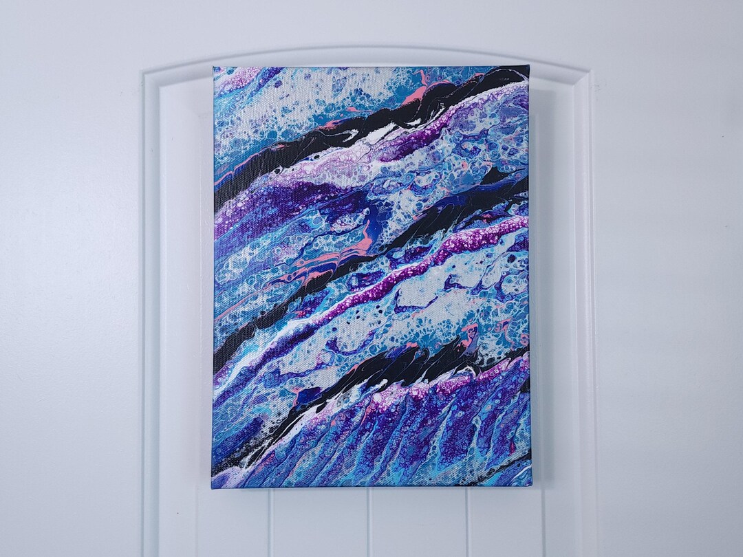Geode Inspired Fluid Art | Silver & Purple Abstract Painting, 9''x12 ...