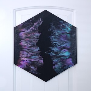 14x16 inch Hexagon Neon Canvas Painting, Black Light Painting, Acrylic Fluid Painting, Psychedelic Canvas Painting, Neon Abstract Painting