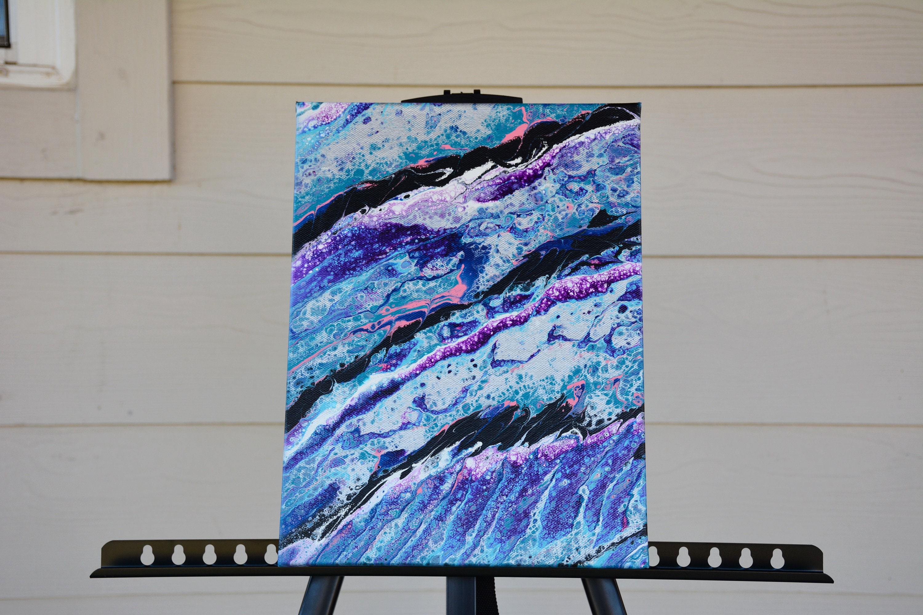 Geode Inspired Fluid Art | Silver & Purple Abstract Painting, 9''x12 ...