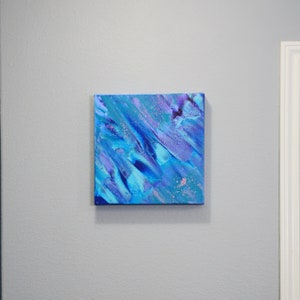 Blue Abstract Painting Original Wall Decor Contemporary Art 12 x 12 in. Canvas image 1