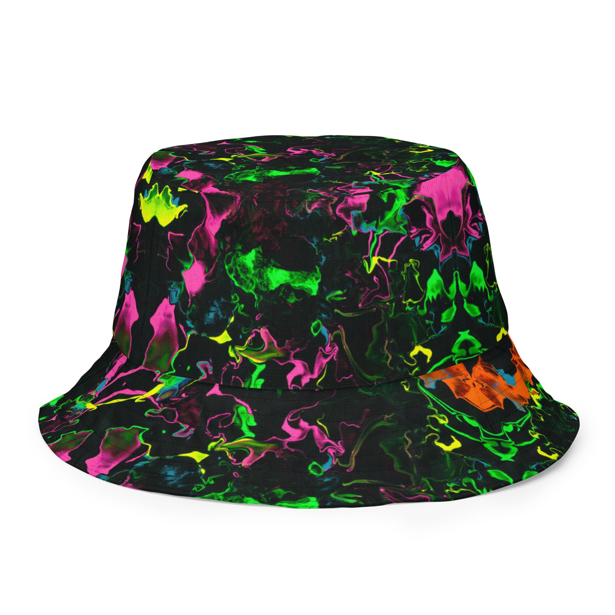 Neon Vapors Reversible Bucket Hat, Rave Festival Style - Etsy