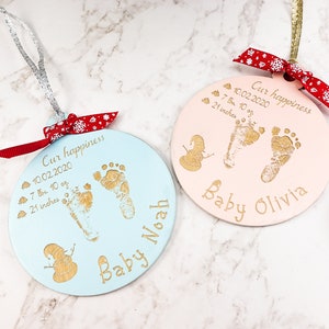 Baby Footprint Ornament, Baby Name Christmas Ornament, Actual Newborn Footprint Wood Engraving