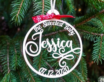 Personalized Baby Name Christmas Ornament, Custom Baby Metrics Christmas Wood Ornament