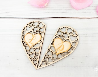Posavasos personalizados con forma de corazón, juego de posavasos de madera con monograma personalizado, juego de posavasos para bodas, regalo de aniversario