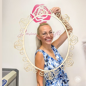 Floral Wood Frame, Vintage Roses Wood Cut Out, Oval Frame cutout, LRFS101W