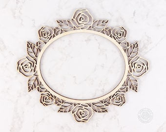 Floral Wood Frame, Vintage Roses Wood Cut Out, Laser cut Oval Frame cutout, LRFS201W