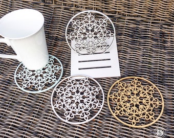 Snowflake Coasters Set, Decorative drink coasters, Wood laser coasters