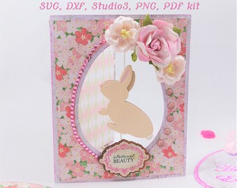 SVG Bundle Easter Bunny Card, Easter SVG, digital download, DXF files for laser, laser cut greeting cards, Bunny svg, Spinner svg for Easter