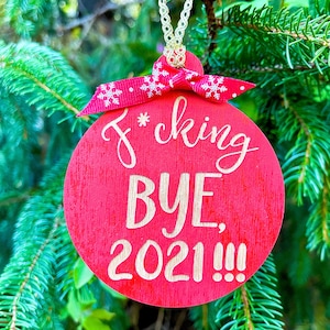 Enfeite de Natal do maldito tchau 2024, enfeite engraçado de Natal 2024, decoração de Natal em madeira gravada