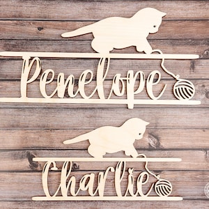 Custom Cat Name Sign, Wood Kitty Name sign, Pet Name Sign, Cat Name Wall Sign, Cat Name Decor