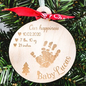 Baby Handprint Ornament, Baby Name Christmas Ornament, Actual Newborn Handprint Wood Engraving