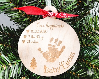 Baby Handprint Ornament, Baby Name Christmas Ornament, Actual