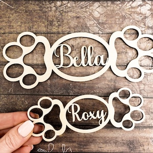 Personalized Dog Name Sign, Wood Dog Name Plate, Dog Name Plaque, Custom Dog Paw shape sign