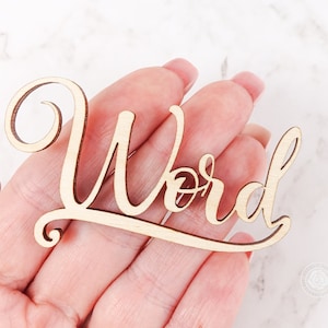 Letrero de madera personalizado con palabras, pequeño recorte de madera personalizado, nombre de madera, palabra cursiva, adornos para manualidades
