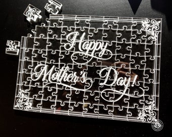 Personalized Clear Jigsaw Puzzles, Custom Acrylic Puzzle for adults, Engraved Mother's Day Puzzle