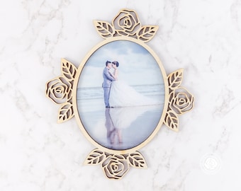 Floral Wood Frame, Vintage Roses Wood Cut Out, Oval Frame cutout, LRFS401W
