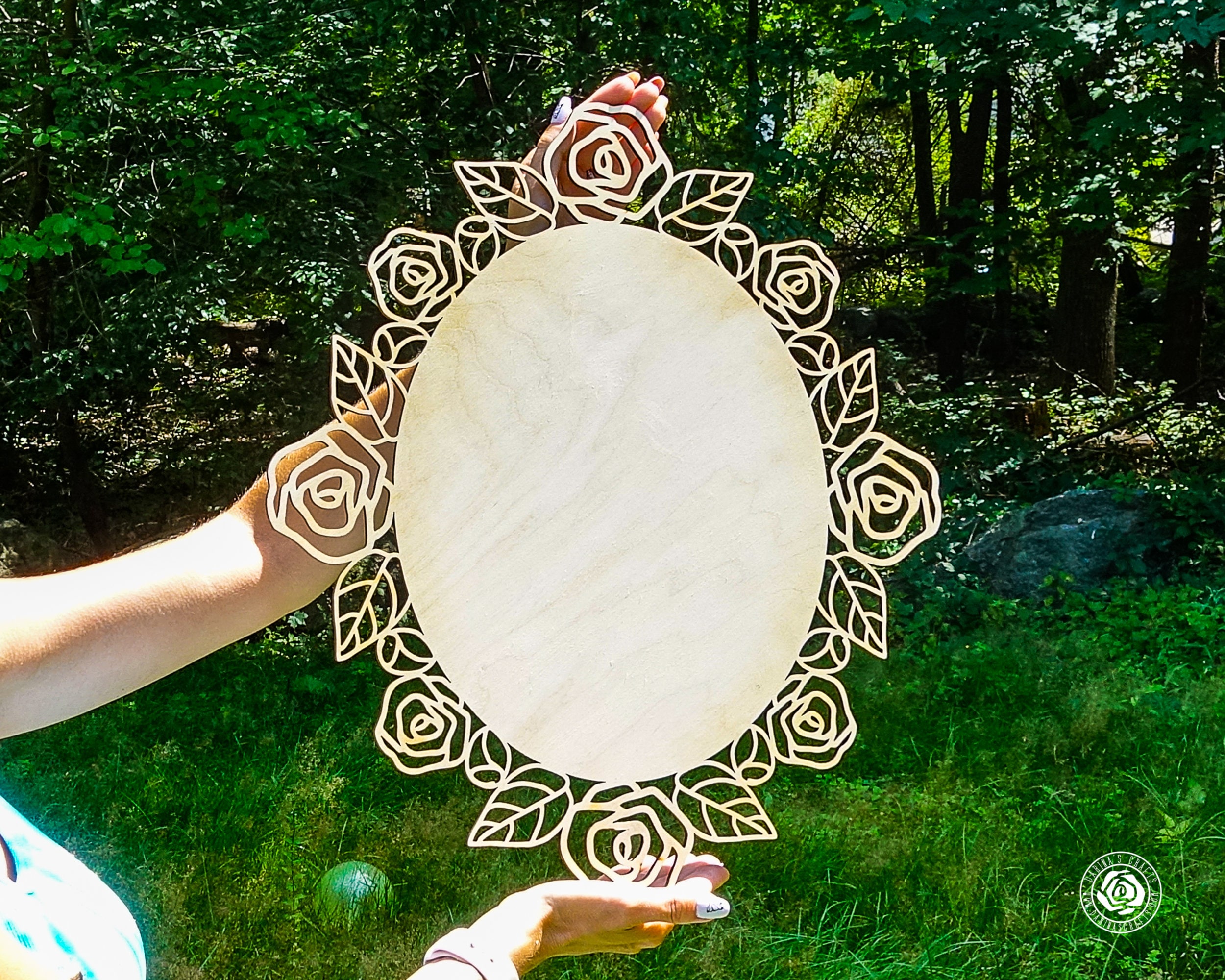 Wooden Roses Frame Large Floral Wood Frame, Vintage Roses Wood Cut Out, Laser Cut Oval ...